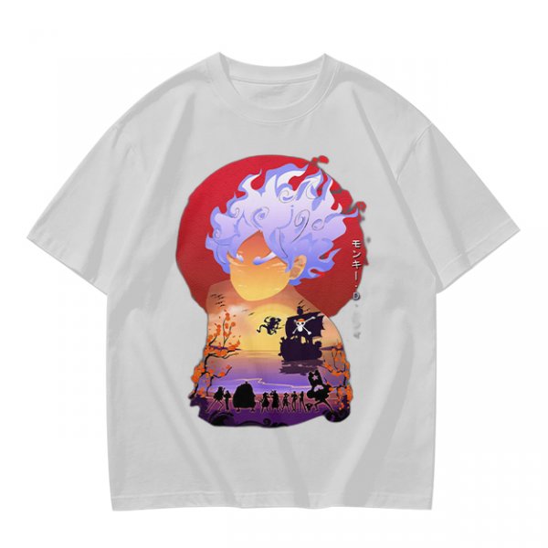 Anime Gear 5 Character Graphic T-Shirt With Sunset Scene