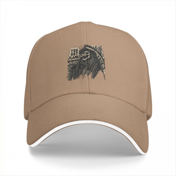 Black baseball cap with grim reaper 'You Got Plans?' print