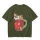 Olive T-Shirt With Cute Capybara In Christmas Hot Cocoa Mug Print