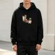 Black hoodie with cute anthropomorphic coffee cups graphic