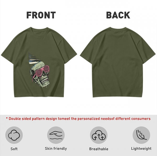 Olive T-Shirt With Party Skull Wearing Pink Shutter Shades