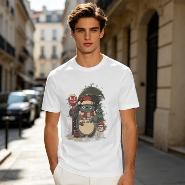 Christmas Totoro at Bus Stop Graphic T-Shirt