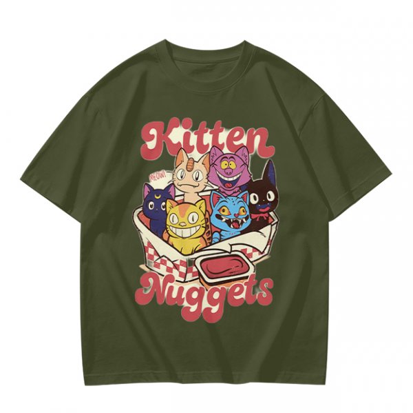 Olive graphic t-shirt with kitten nuggets print