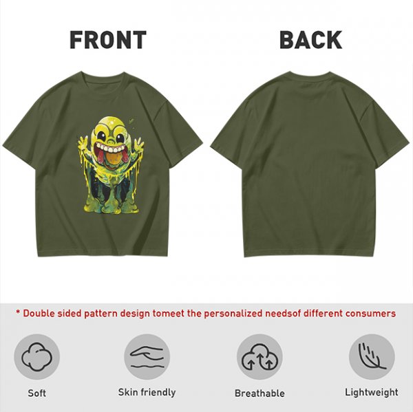 Olive T-Shirt With Playful Green Slime Monster Graphic