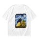 Olive T-Shirt with Starry Night Cat and Sunflowers Art Print