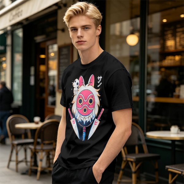 Olive T-Shirt with Princess Mononoke Mask and Kodama Print