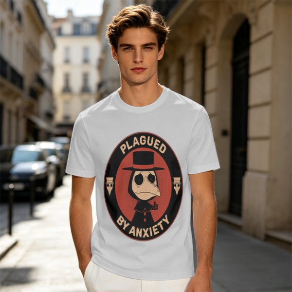 Olive T-Shirt With Plagued By Anxiety Plague Doctor Graphic