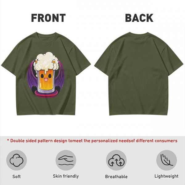 Halloween vampire beer graphic olive green casual t-shirt