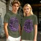 Olive Green T-Shirt with Purple Abstract Swirling Graphic Print