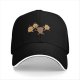 Black baseball cap with dancing pineapple and coffee cup characters