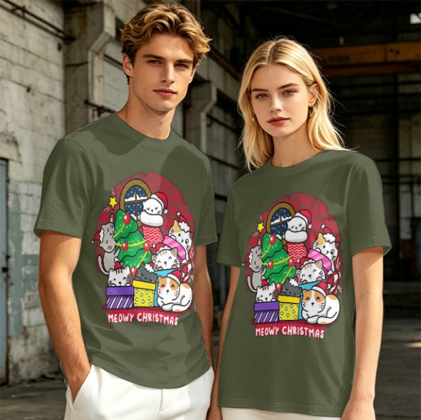 Meowy Christmas Cat Holiday Graphic T-Shirt