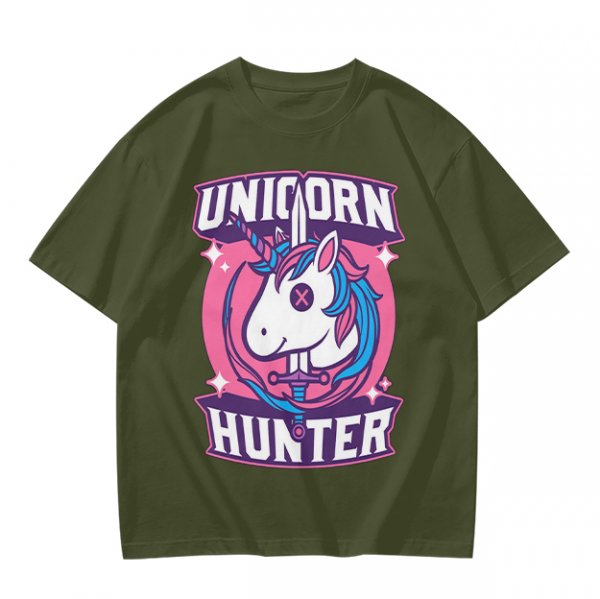 Unicorn Hunter Graphic Tee with Sword and Sparkle Design