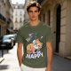 Olive T-Shirt with Don't Worry Be Nappy Sleeping Cat Graphic