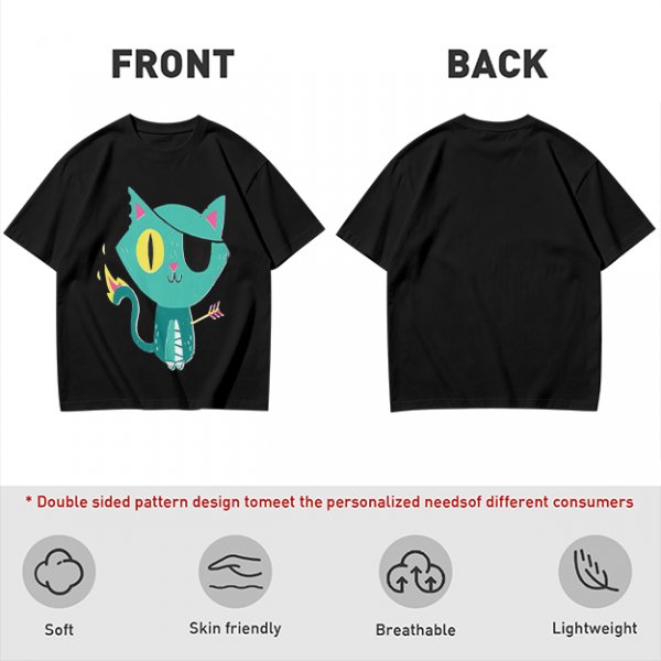 Olive Green T-Shirt With Pirate Cat Graphic Print