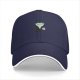 Black baseball cap with sad cartoon vampire holding blood bag print