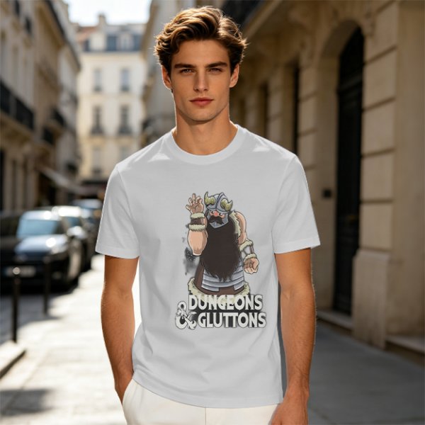 Olive T-Shirt with Dungeons & Gluttons Dwarf Viking Graphic