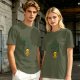 Olive T-shirt with Cute Duck Holding Four-Leaf Clover Print