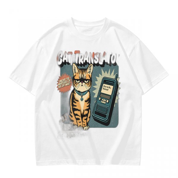 Olive T-Shirt With Grumpy Tabby Cat And Retro Cell Phone Print