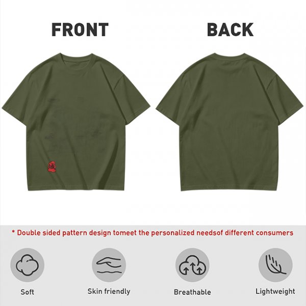 Oversized Olive Green T-Shirt with Red Stamp Detail