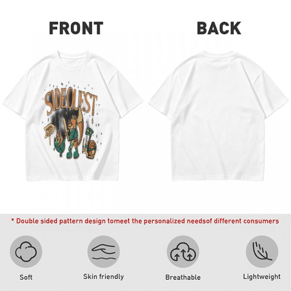 Olive t-shirt with Side Quest fantasy adventure graphic print