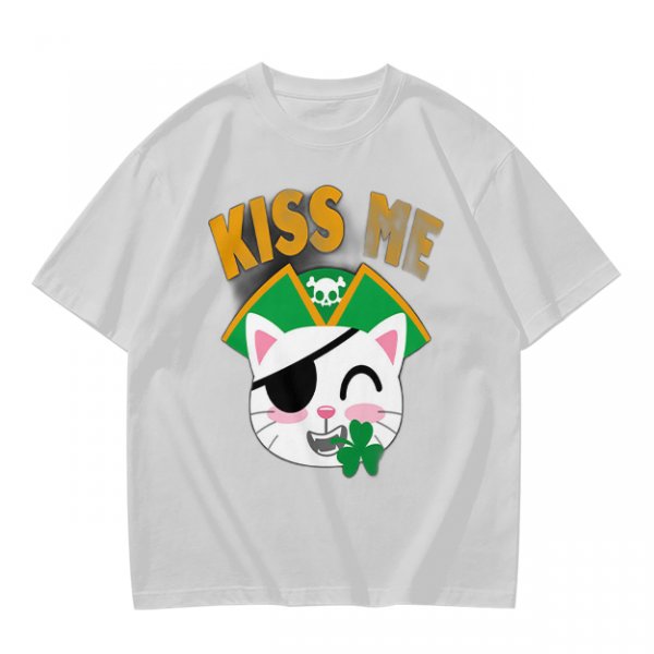 Kiss Me Pirate Cat Shamrock Graphic T-Shirt