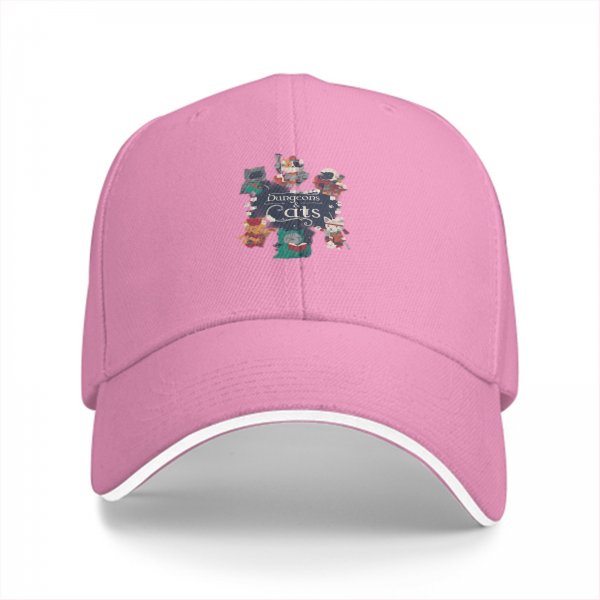 Black baseball cap with Dungeons & Cats fantasy cat characters print