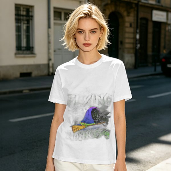 Olive T-Shirt with Witch Hat and Broom Halloween Graphic