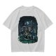 Olive Green T-Shirt With Night Graveyard Cat Illustration