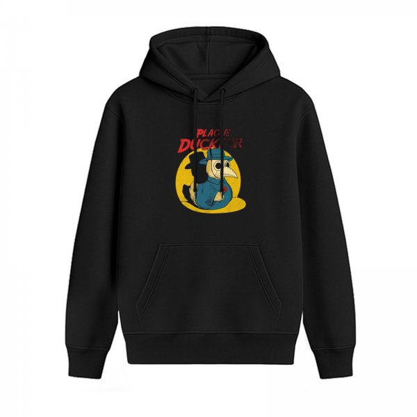 Black hoodie with Plague Ducktor graphic print