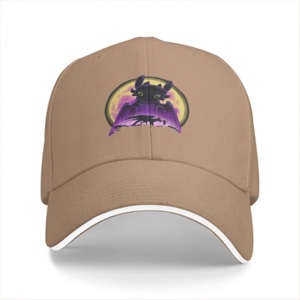 Black baseball cap with Toothless dragon and moon graphic