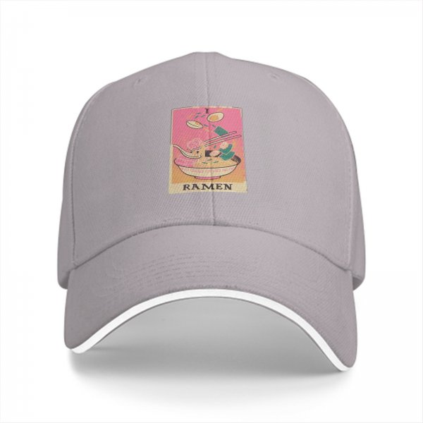 Black Baseball Cap With Retro Ramen Bowl Graphic Print