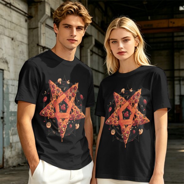 Olive T-Shirt With Pizza Pentagram Graphic Design