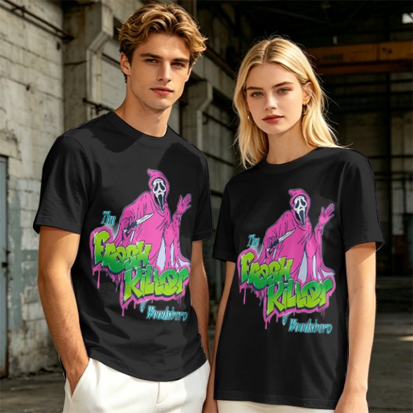 Olive T-Shirt with Neon Pink Ghostface 'The Fresh Killer' Print