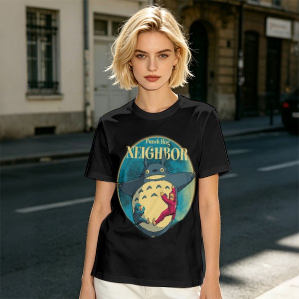 Olive T-shirt with Totoro Neighbor Graphic Print