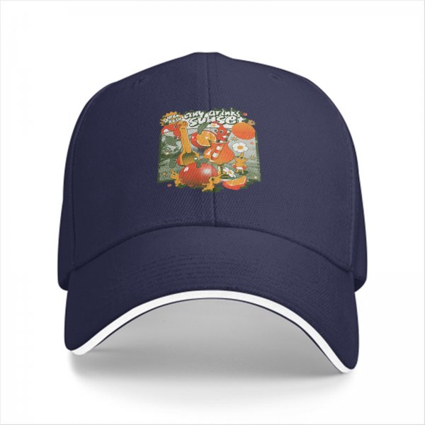 Black Baseball Cap with Retro Sunset Tiny Drinks Fruit Graphic