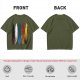 Olive Green T-Shirt With Vertical Colorful Brushstroke Figure Art