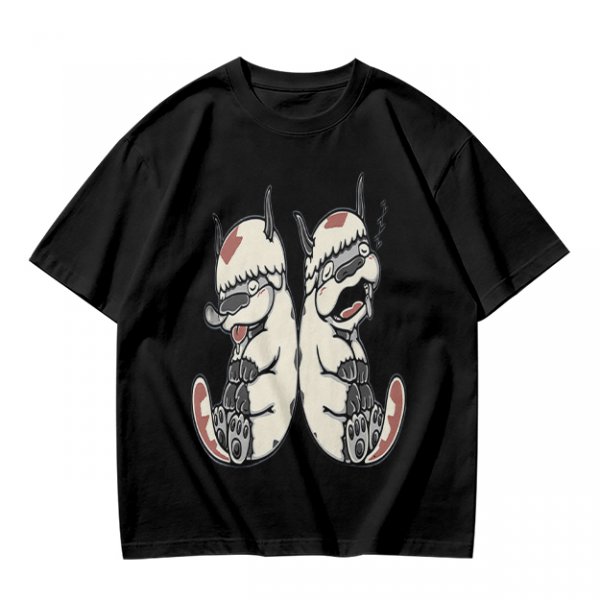 Olive T-Shirt With Two Sleepy Sky Bison Character Prints