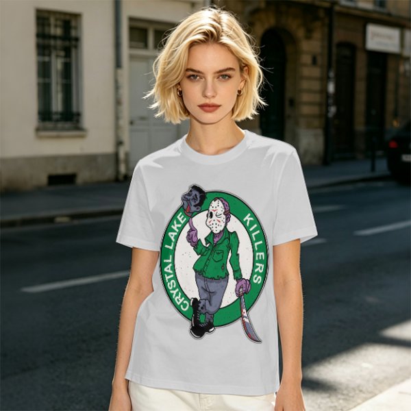 Army Green T-Shirt with Crystal Lake Killers Jason Voorhees Graphic