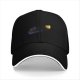 Black baseball cap with coffee themed graphic and text