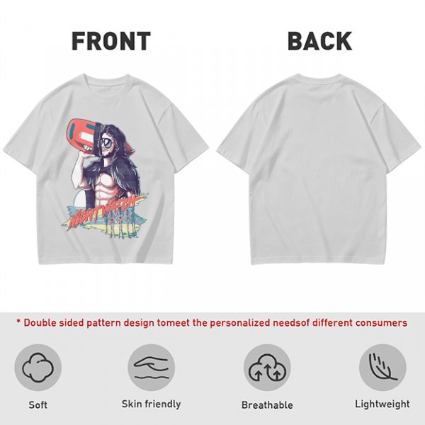Olive Graphic T-Shirt with Muscular Figure Holding Red Device and Night Watch Text