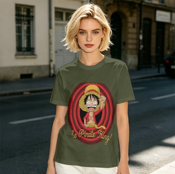 One Piece Luffy The Pirate King Graphic Olive T-Shirt