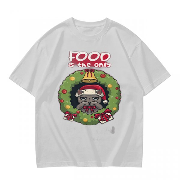 Food is the only Christmas grumpy cat wreath graphic tee