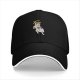 Black baseball cap with stylized wolf graphic and gold text