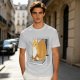 Olive T-Shirt with a Sleeping Cat on a Laptop Print