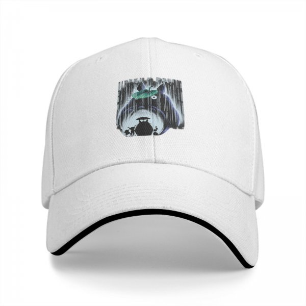 Black baseball cap with Totoro rainy forest graphic print