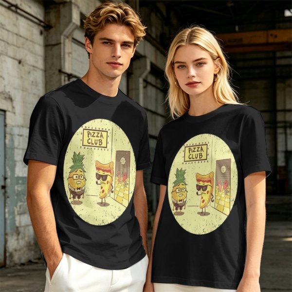 Pizza Club T-Shirt With Funny Pineapple and Pizza Slice Characters