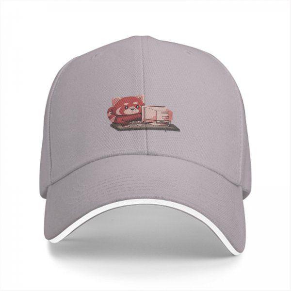 Black baseball cap with cute red panda using retro computer graphic