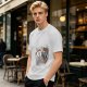 Olive T-Shirt with Retro Cartoon Coffee Cup Characters Graphic