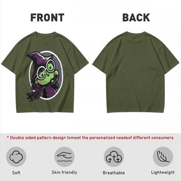 Olive T-Shirt With Cute Green Witch Wearing Glasses Graphic
