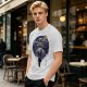 Olive T-shirt with dark anime elf mage holding staff and purple magic circle print